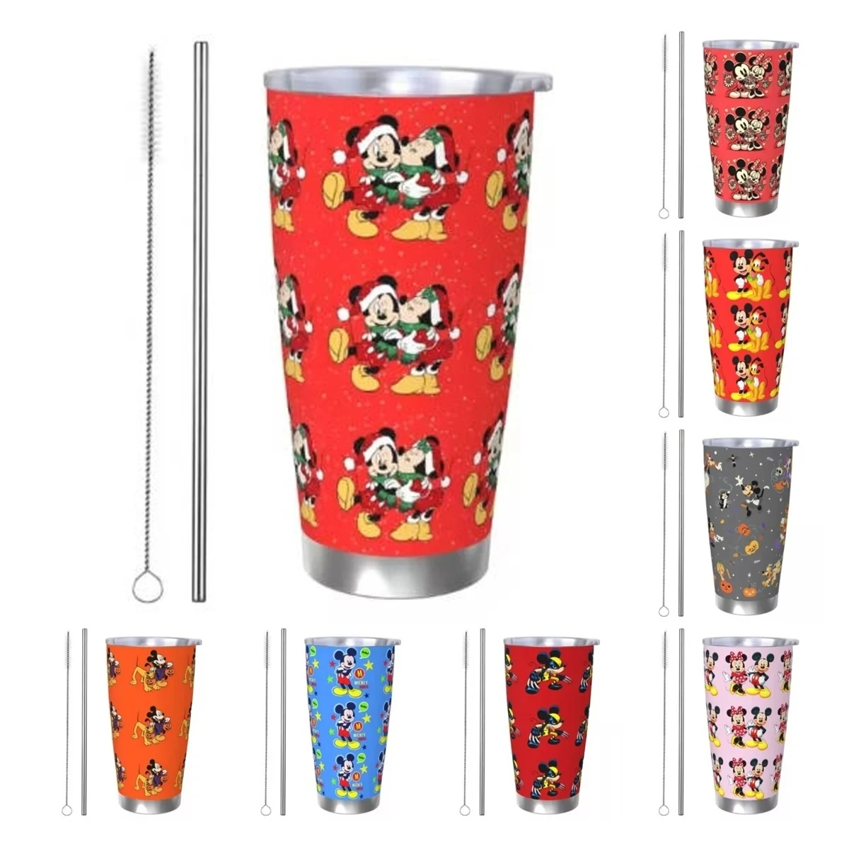 Mickey And Minnie Mouse Tumbler Vacuum Insulated Christmas Design Coffee Cups with Lid Straw Double Wall Mugs Spill Proof, 20oz