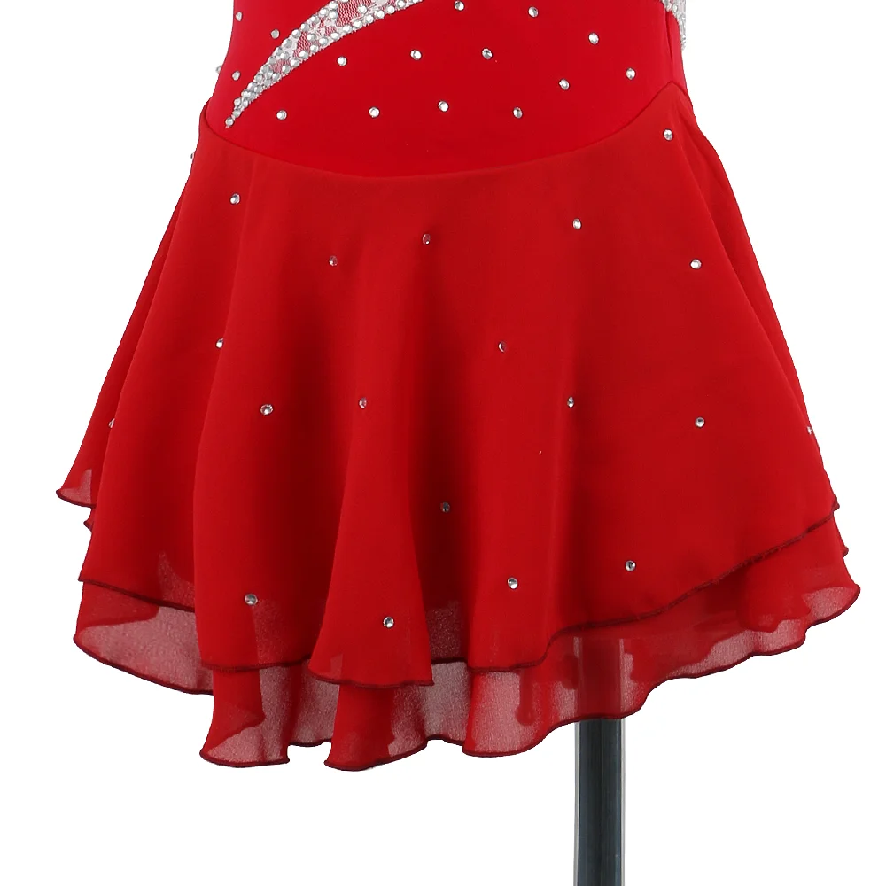ZAGITOVA-vestido rojo de patinaje artístico para mujer y niña, falda de patinaje sobre hielo sin mangas, falda de malla de montaje de encaje con diamantes de imitación