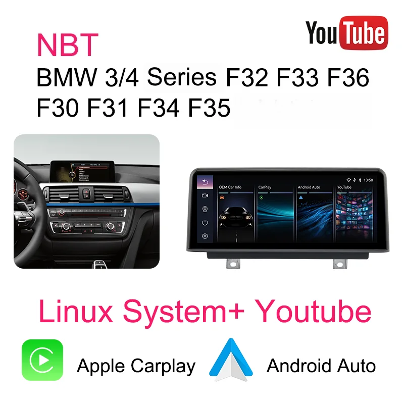 Bonroad 10.25" draadloze Carplay Android Auto autoradio voor BMW 1 2 3 4 Serie F20 F21 F23 F30 F31 F32 F33 F34 F35 F36 2013-2017