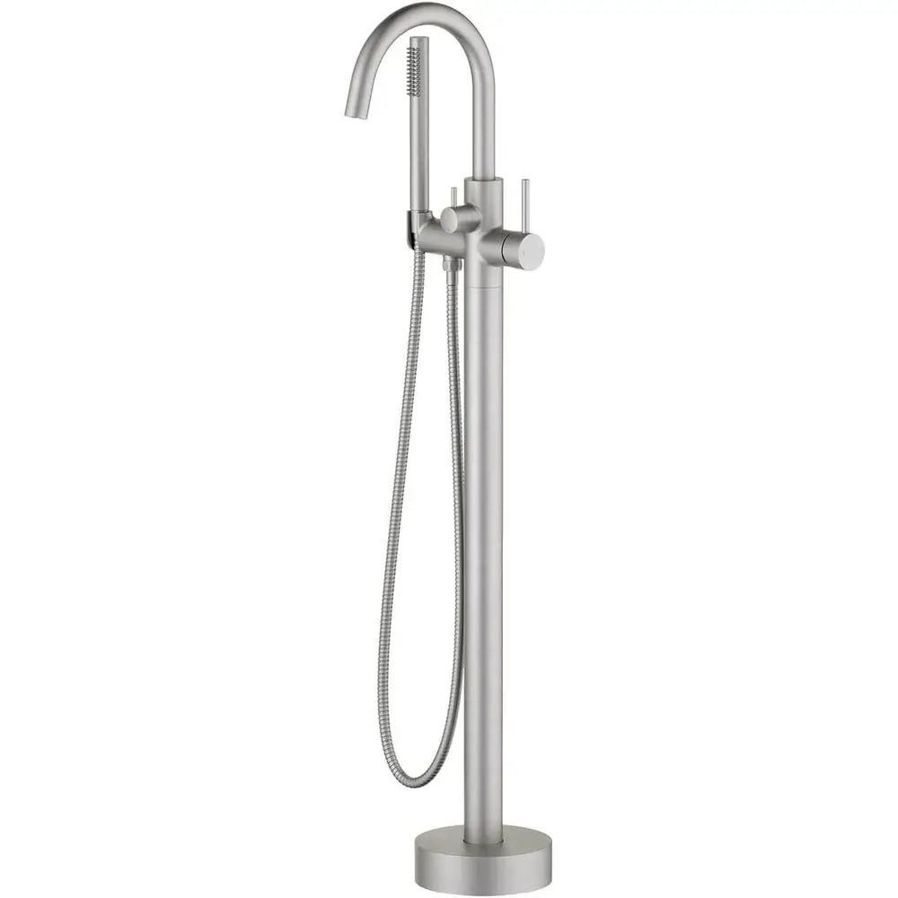 

Freestanding Bathtub Faucet with 360° Swivel Spout, Single Handle for Tub and Shower, Brushed Nickel Finish