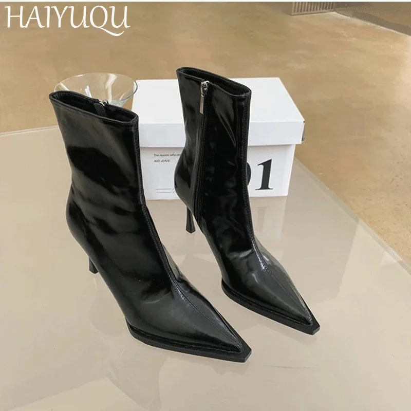 

Stilettos Women Leather Ankle Boots Pointed Toe Designer Fashion Elegant Chelsea Boots Women 2025 Trend Winter Snow Botas Mujer