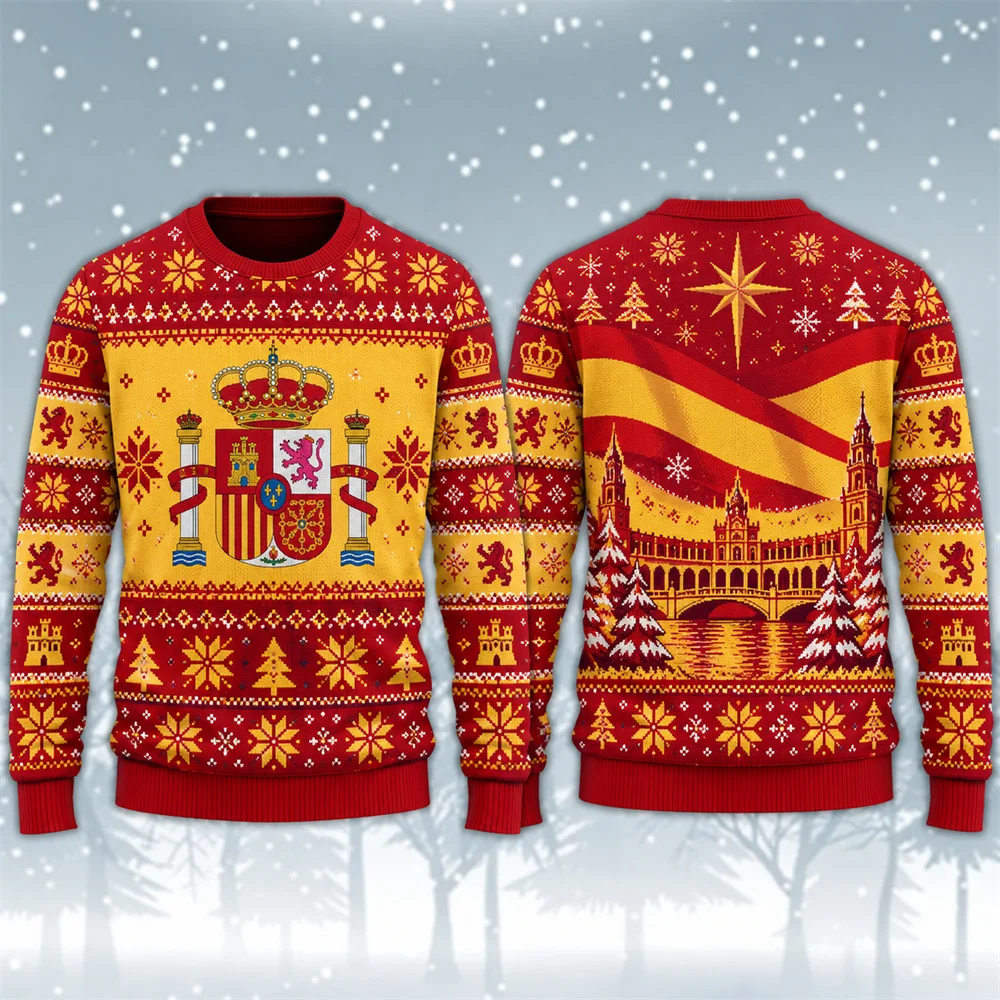 National Emblem Christmas Tree Design Sweatshirt For Men Pride Crew Neck Pullover Ugly Sweater Holiday Fashion Landmark Building