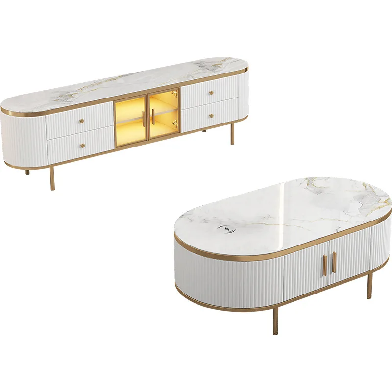 

Spot coffee table TV cabinet Modern simple living room Home rock slab coffee table Oval tea table furniture Audio-visual cabinet