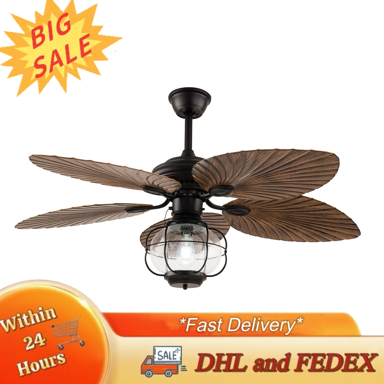 

Flush Mount Caged Ceiling Fan with Remote Control Timing Ceiling Fan Light Industrial Ceiling Fan Light for Dining Room