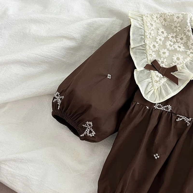 2024 New Autumn Sister Dress 2-6Yrs Girl Party Dress Long Sleeved Cotton Embroidery Baby Girl Romper Kids Princess Dresses