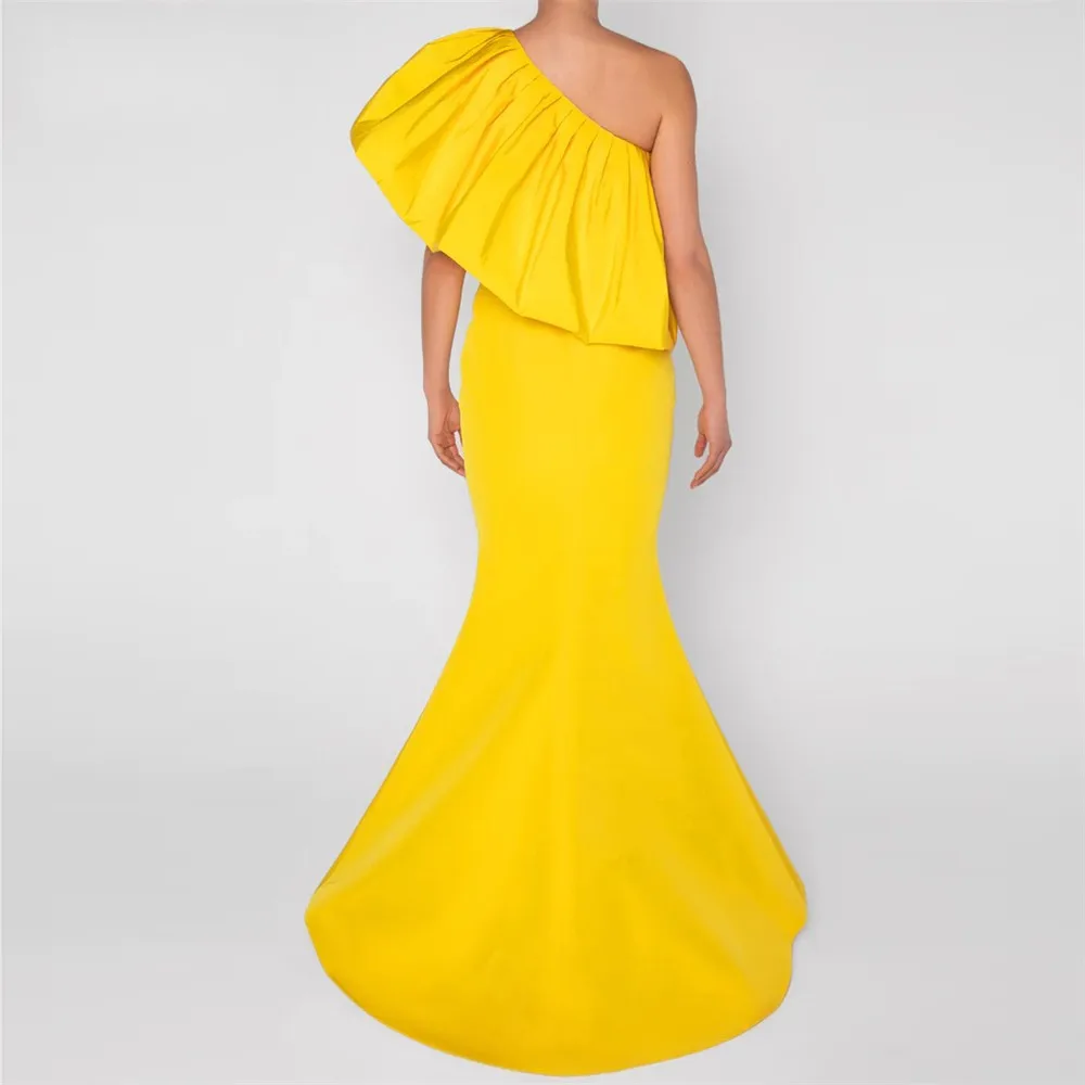 

New Satin Yellow Prom Dress Long 2025 One Shoulder Pleats Mermaid Formal Prom Party Gowns Robe De Soiree Hot Sale