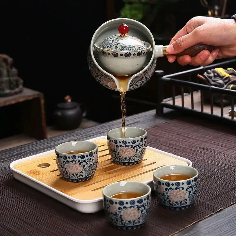 Chinese Style Kung Fu Travel Ceramic Tea Set Portable Teapot Set with 360 Rotation Tea Make Teacup Cup for Tea Gift Bag 2025 New