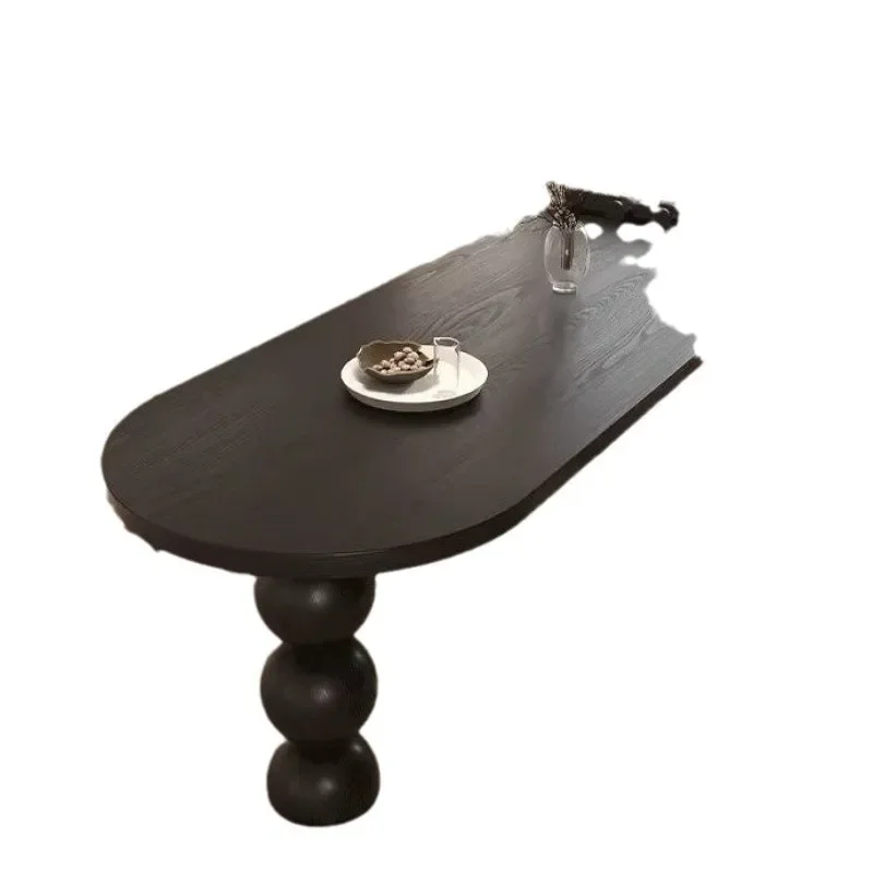 

French retro solid wood dining table oval household island table small apartment black antique living room dining table desk