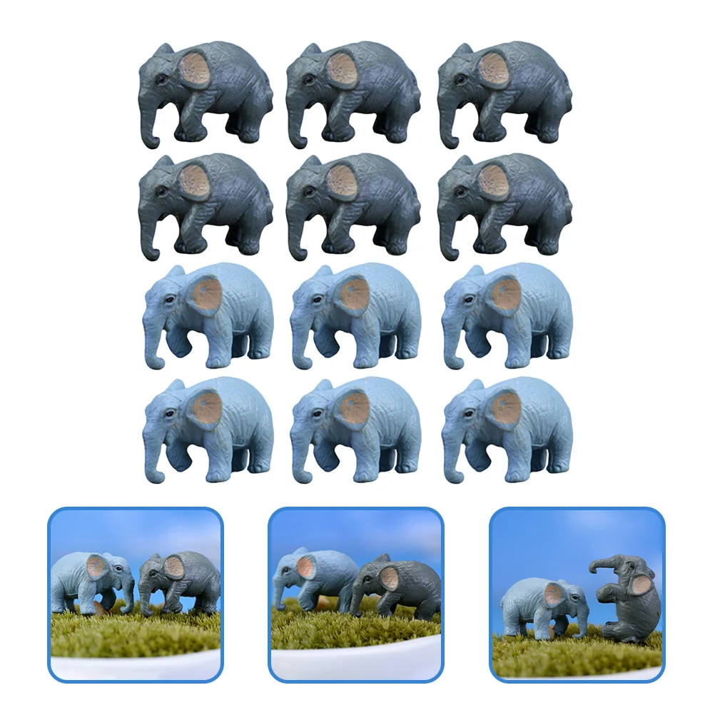 12 Pcs Cartoon Simulation Elephant Bonsai Model Miniature Pvc Plastic Decor Ornaments Garden