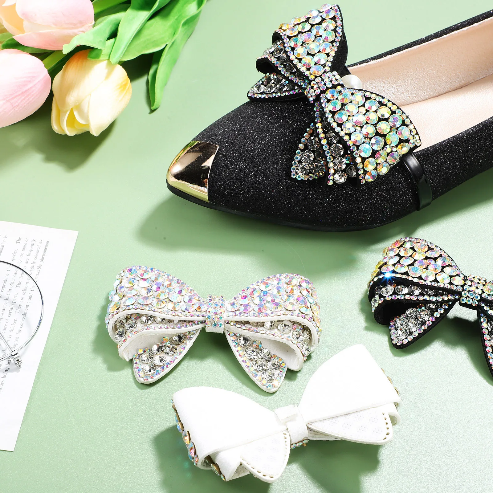 4Pcs Rhinestone Bow Shoe Clips Decorative Heel Clips Shoe Charms for Pumps Flats Bridal Shoes Jewelry Shoes Bow Applique