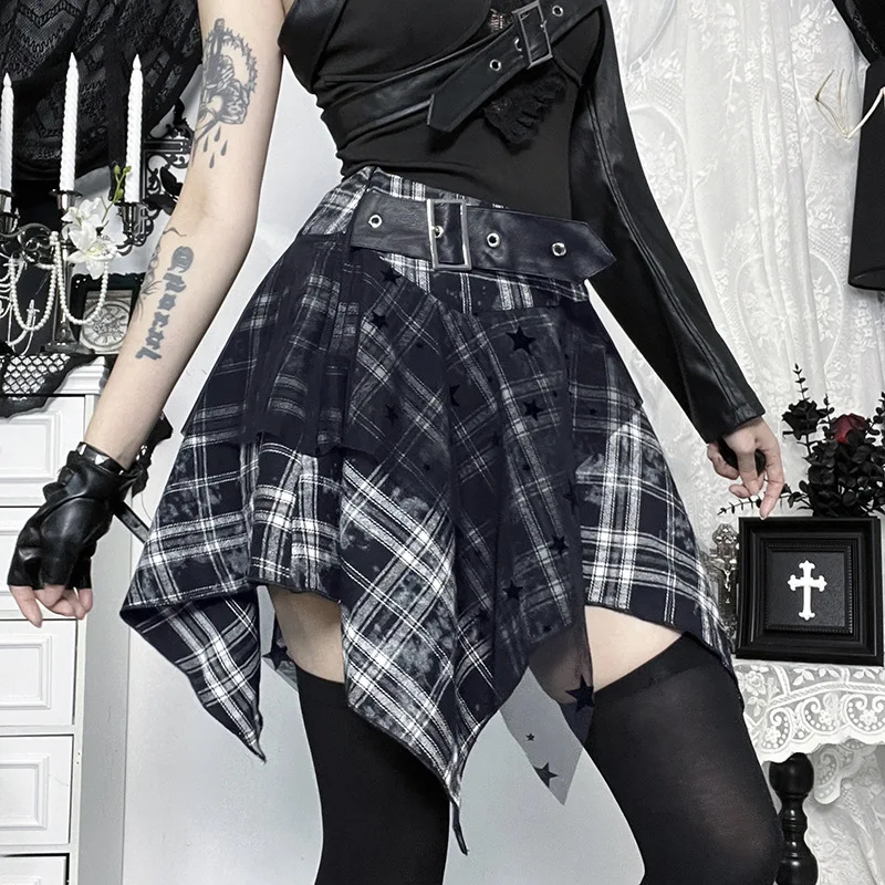 

Темная панк-юбка в клетку для женщин, летняя, в стиле Y2K, Харадзюку, готическая, винтажная, субкультурная, уличная мода 2026