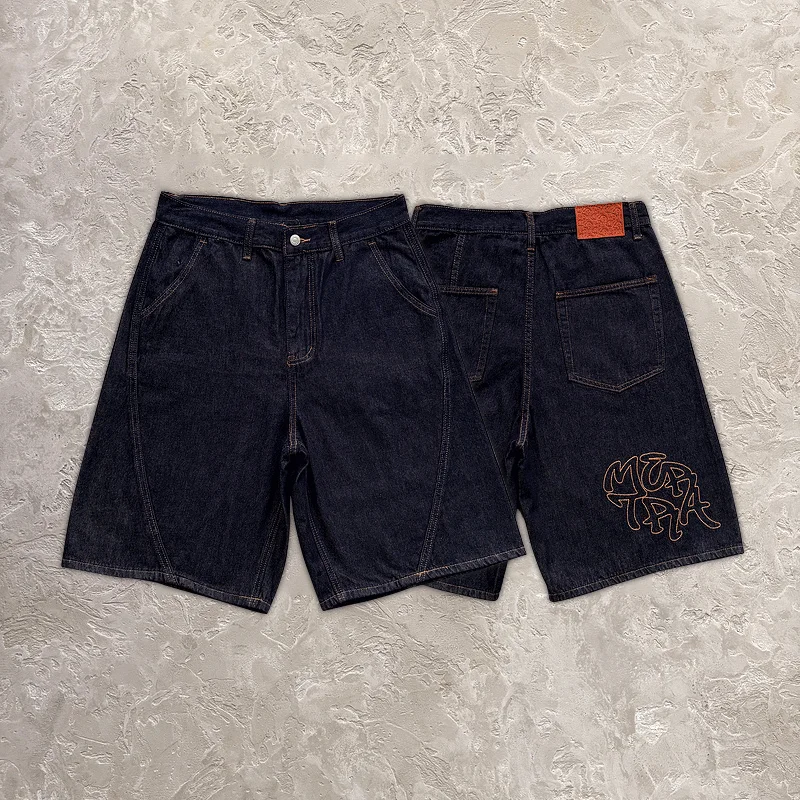 

Mertra Fashion Street Styl Harem Jeans COTTON Summer y2k Harajuku Hip Hop Unisex Men Women Casual Loose Shorts Pant Dark Blue