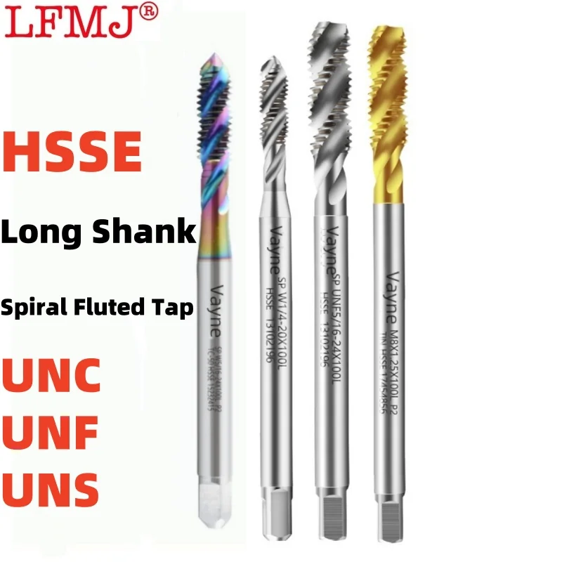 

1PCS HSSE Long Shank 100MM American Spiral Fluted Tap UNC UNF UNS 0-80 2-56 8-32 10-24 1/4 5/16 3/8 Fine Machine Thread Taps