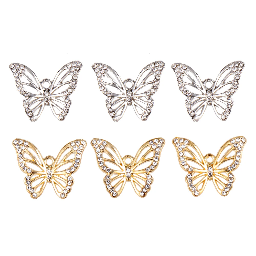 10Pcs Fashion Golden Butterfly Alloy Metal Charms For DIY Bracelet Necklace Jewelry Making Rhinestone Pendant Necklace Gifts