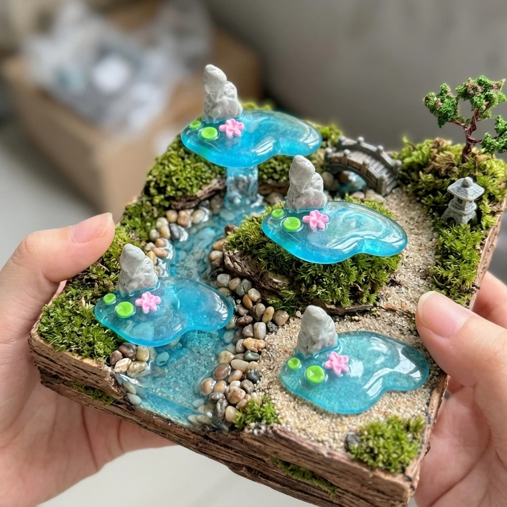 4-teiliges Miniatur-Teichset aus Kunstharz, Mini-Teich & Wassergarten-Zubehör für Minihaus, Feengarten, DIY Mini-Landschaft – Detail 4