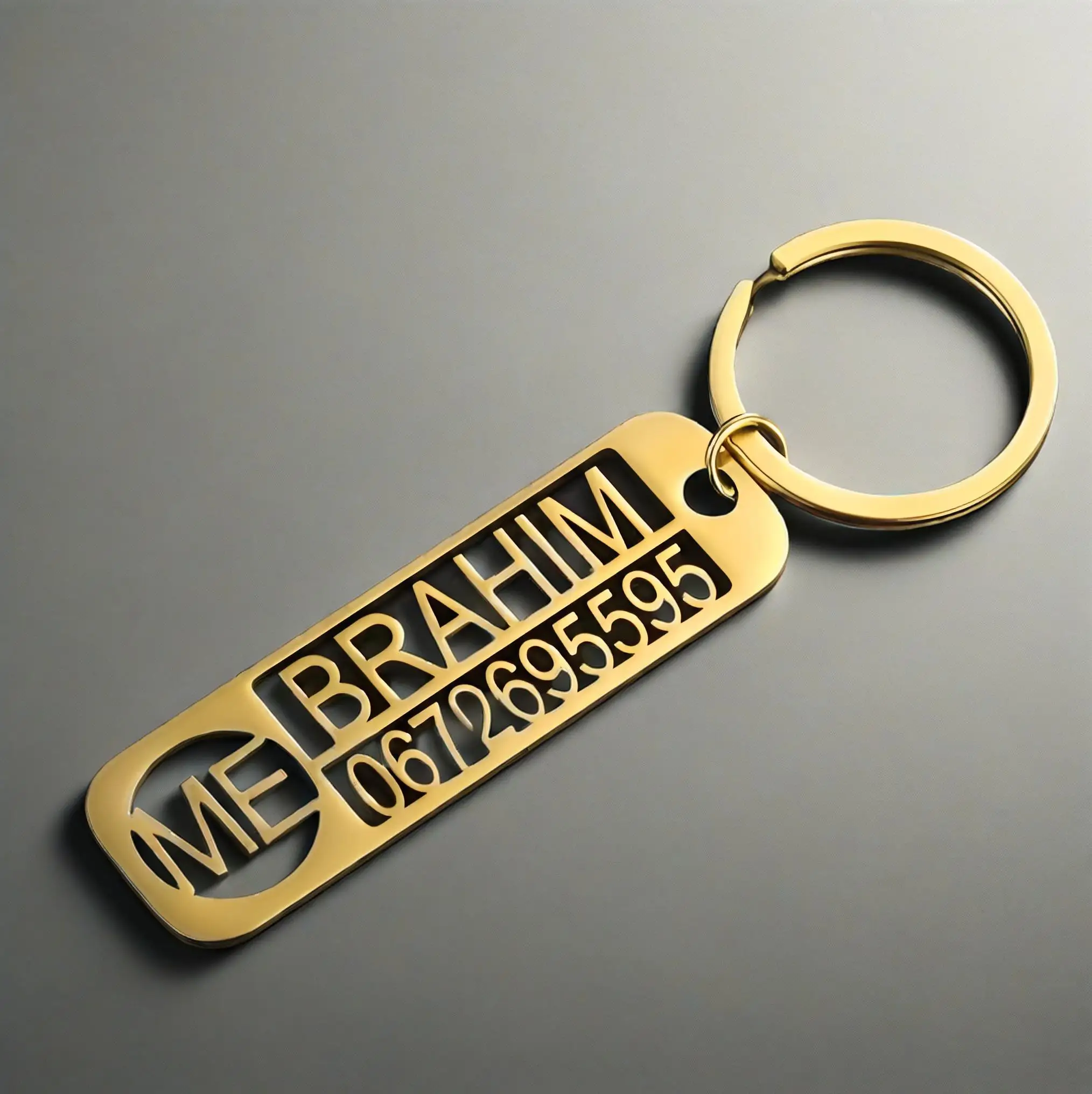 Custom Engraved Name Number Keychain, Gold Stainless Steel Bar Keyring, Personalized Car Accessory,  Trendy Custom Key Tag