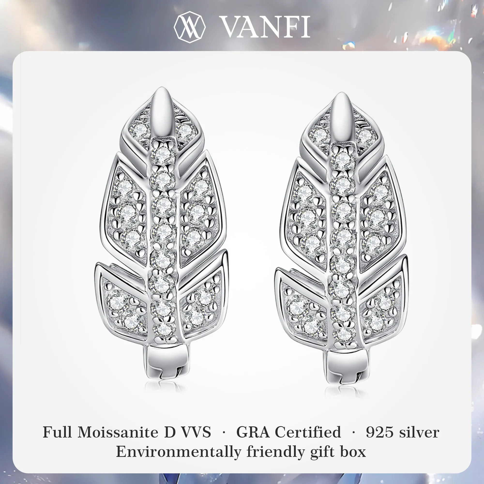 

Женские серьги Kfvanfi с муассанитом, стерлинговое серебро 925 пробы, платиновое покрытие, дизайн листьев, вечерние, свадебные, сертифицированные ювелирные серьги