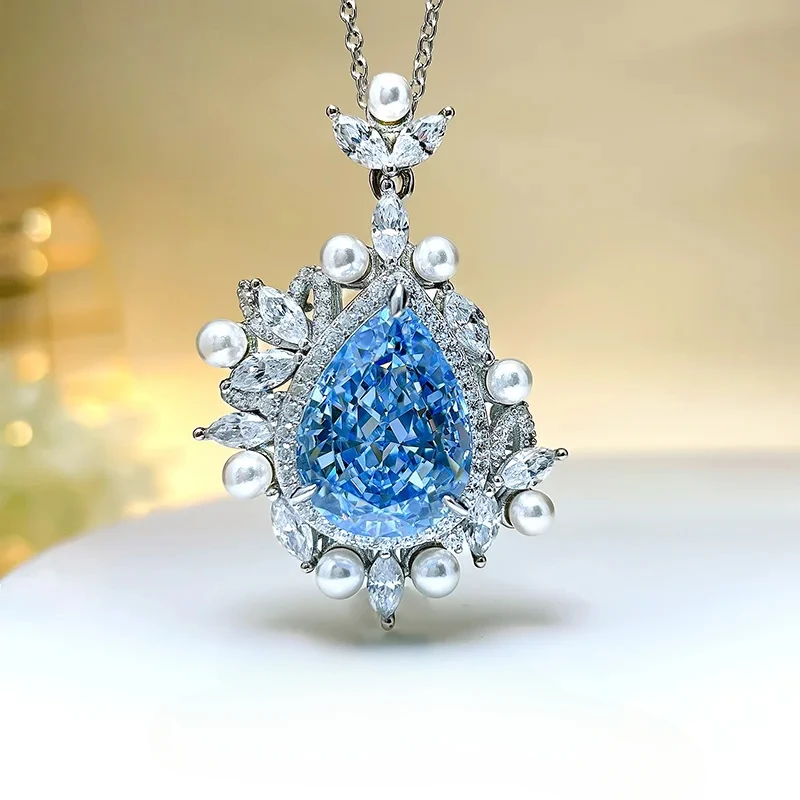 Luxury Navy Blue Treasure Necklace Designed for Women, Light Luxury Palace High Carbon Diamond S925 Silver Engagement Jewelry