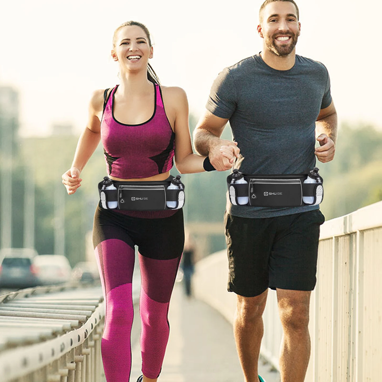 

Running Belt with Bottles Fanny Pack with Adjustable Strap Cycling Bag for Running Hiking Walking Cycling