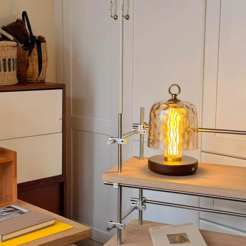 

Vintage Rechargeable Desk Lamp LED Bedroom Restaurant Coffee Shop Tavern Portable Solid Wood Atmosphere High-end Feel Desk Light