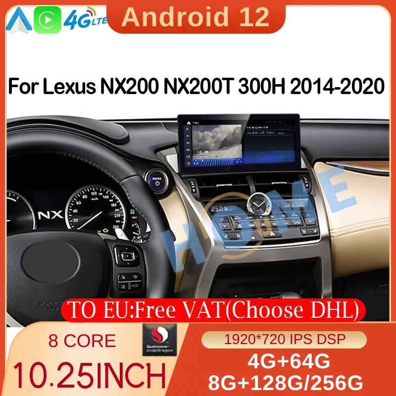 

New Android 12 Snapdragon 8+256G Car Radio GPS Navigation Multimedia Player CarPlay Screen For Lexus NX NX200 NX200T 300h 14-21