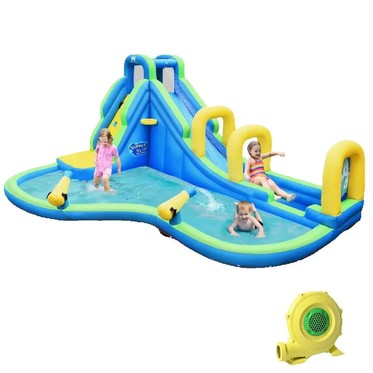 Slide Iatable Kids Bounce House Castle Splash Water Pool W/ 750W Blower W/