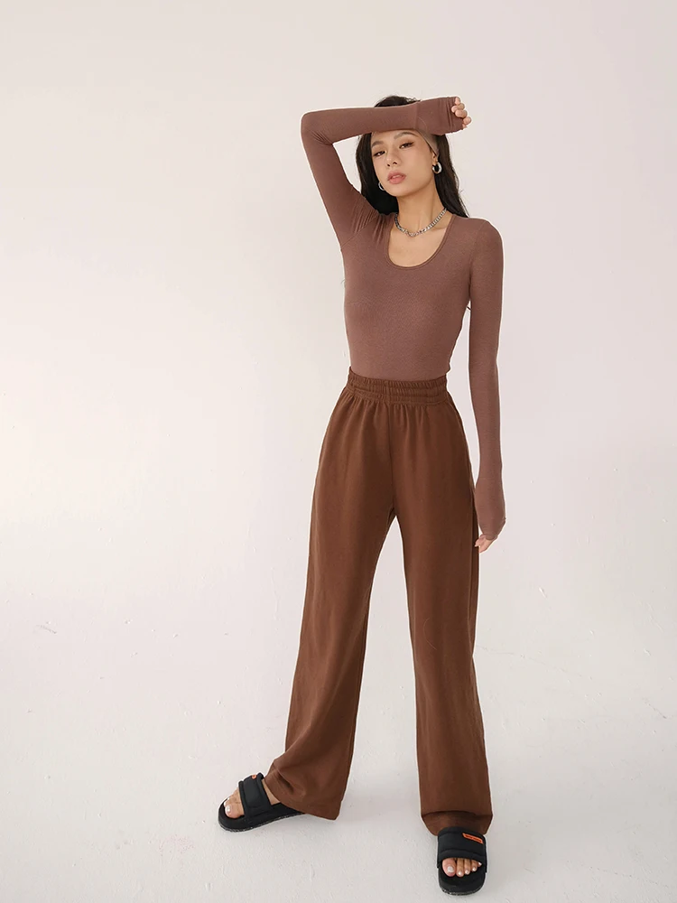 

DiscoGlam Women's Long Sve U-Ne Double Layer High Elastici Teaded Jumpsuit Inner Wear Top Tee Colors Autumn 2025