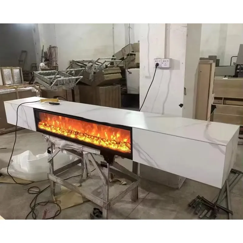 Hot Sales Simulated Flame TV Stand Modern Decorative Cabinet Fireplace Design Rock Marble Top Coffee Table TV Cabinet