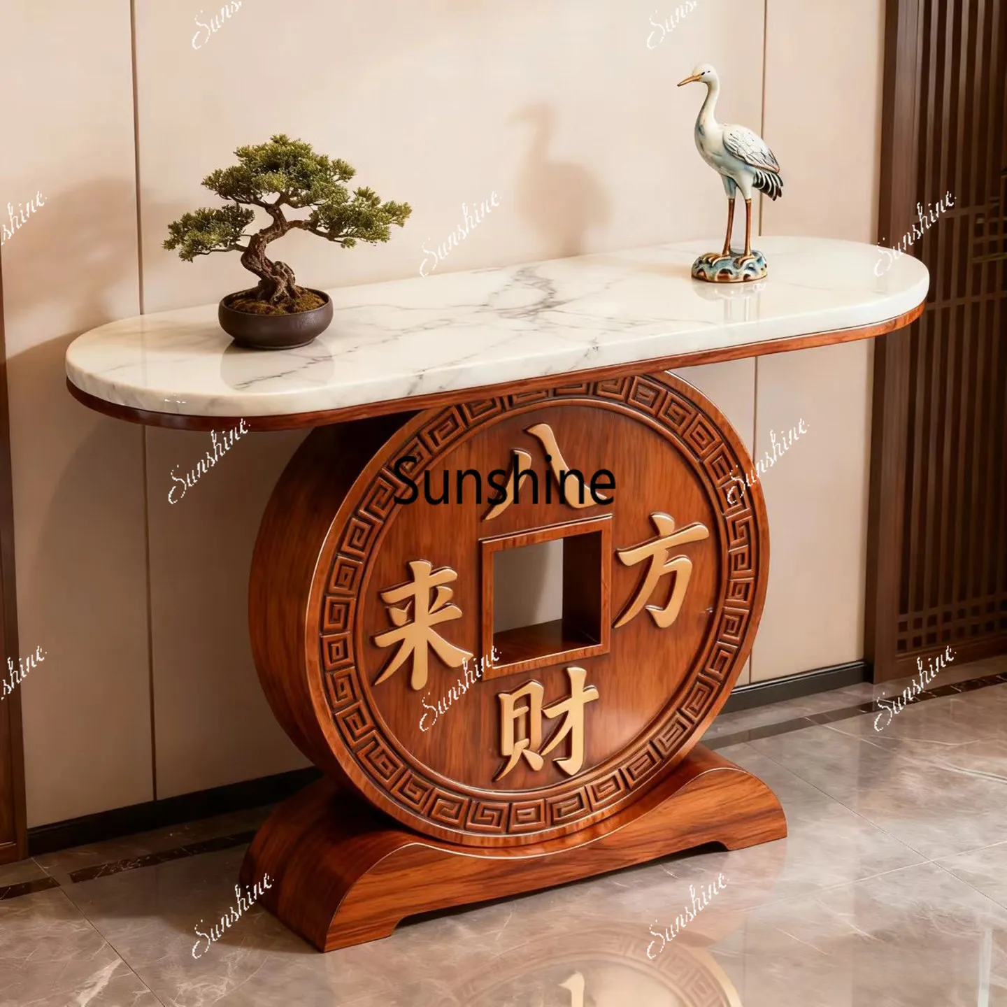 

New Chinese entrance table Solid wood rock slab entrance table Living room furniture end view table