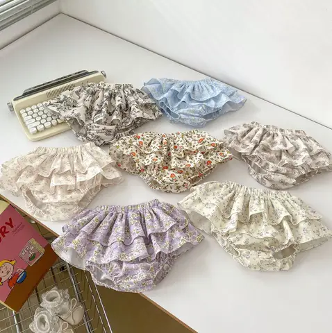 MILANCEL 여름 아기 블루머 프릴 소녀 꽃 반바지, 케이크 레이어 PP 반바지, 2024 0-3Y MILANCEL 여름 아기 블루머 프릴 소녀 꽃 반바지, 케이크 레이어 PP 반바지, 2024 0-3Y
