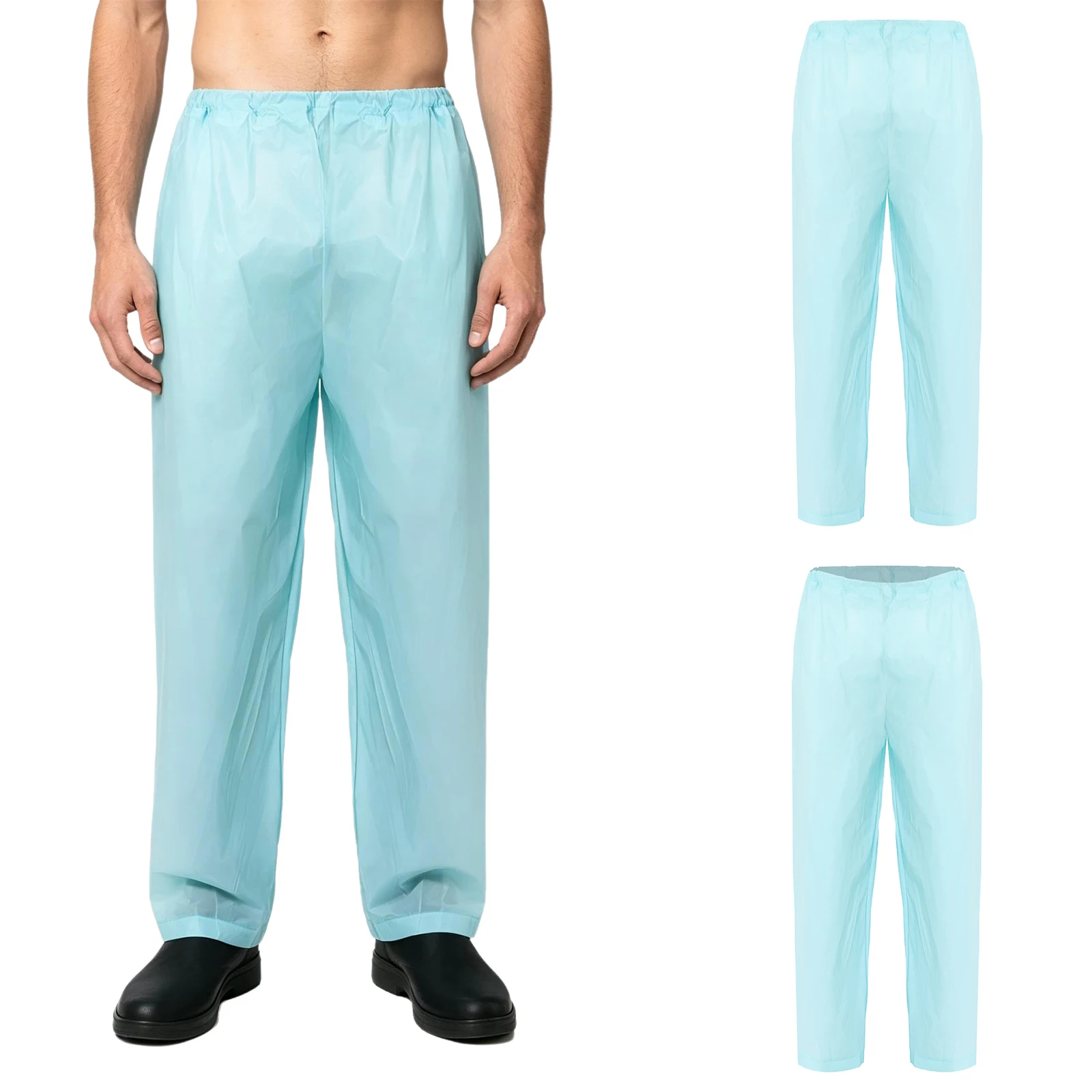 Adult Mens Pants Waterproof Rain Pants Elastic Waistband Wide Leg Rainwear Trousers for Outdoor Sports Fishing Hiking Camping