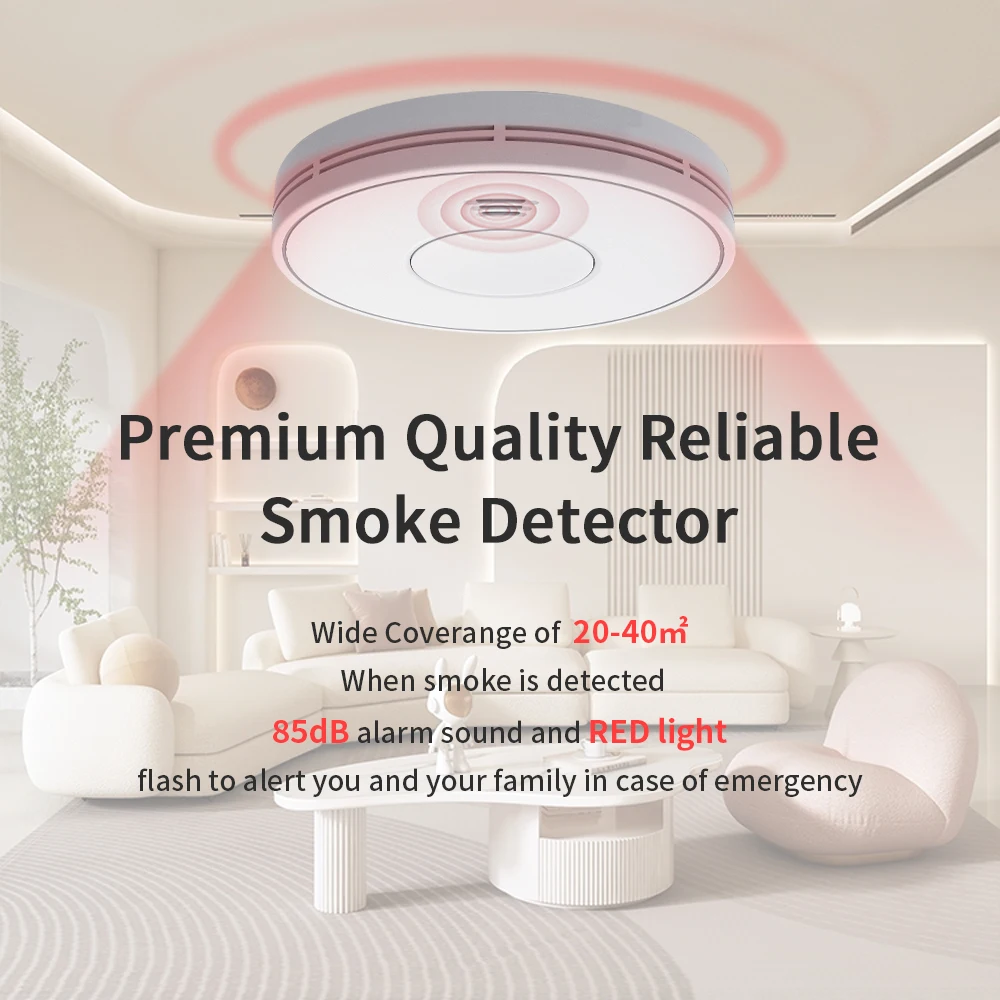 V-COME Standalone Smoke Detector with 10-Year Lithium Battery, Photoelectric Smoke Alarm, CE, UKCA, DIN EN 14604, VS01