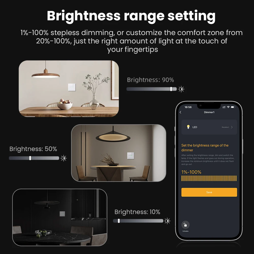 AVATTO Tuya WiFi 1/2 Gang Smart Dimmer Switch, EU Dimmer Interruttore Della Luce Touch Pannelli di Vetro di Controllo Per Alexa Google Casa Alice