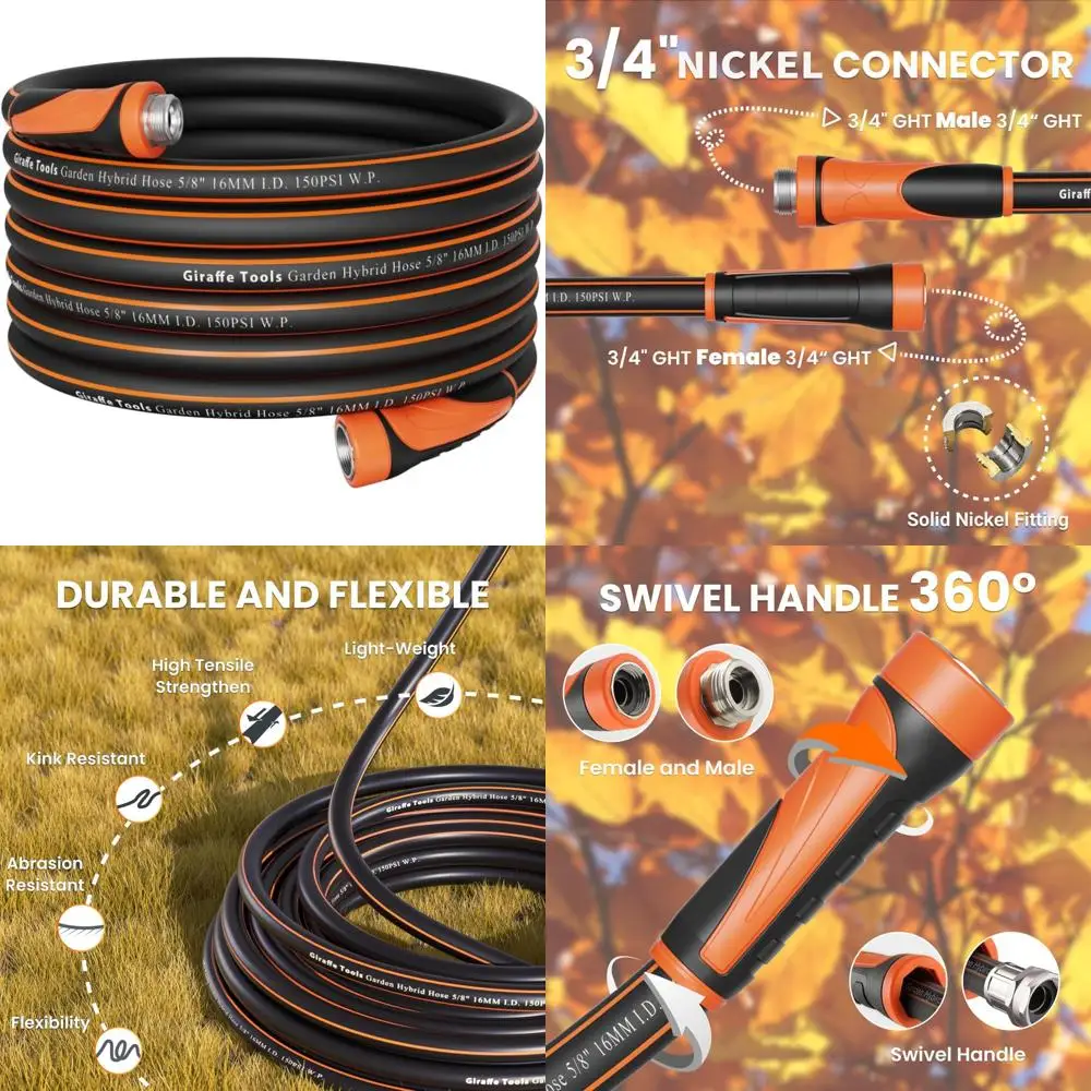 

Heavy-Duty 75ft Flexible Garden Hose with Swivel Handle, Lightweight Hybrid, Male to Female Connectors for Durable Watering Need