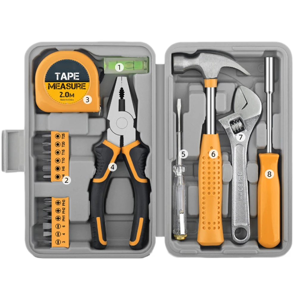 Comprehensive Home Tool Kit with Pliers Wrench Hammer and Multiple Screwdriver Bits for Repair and Maintenance