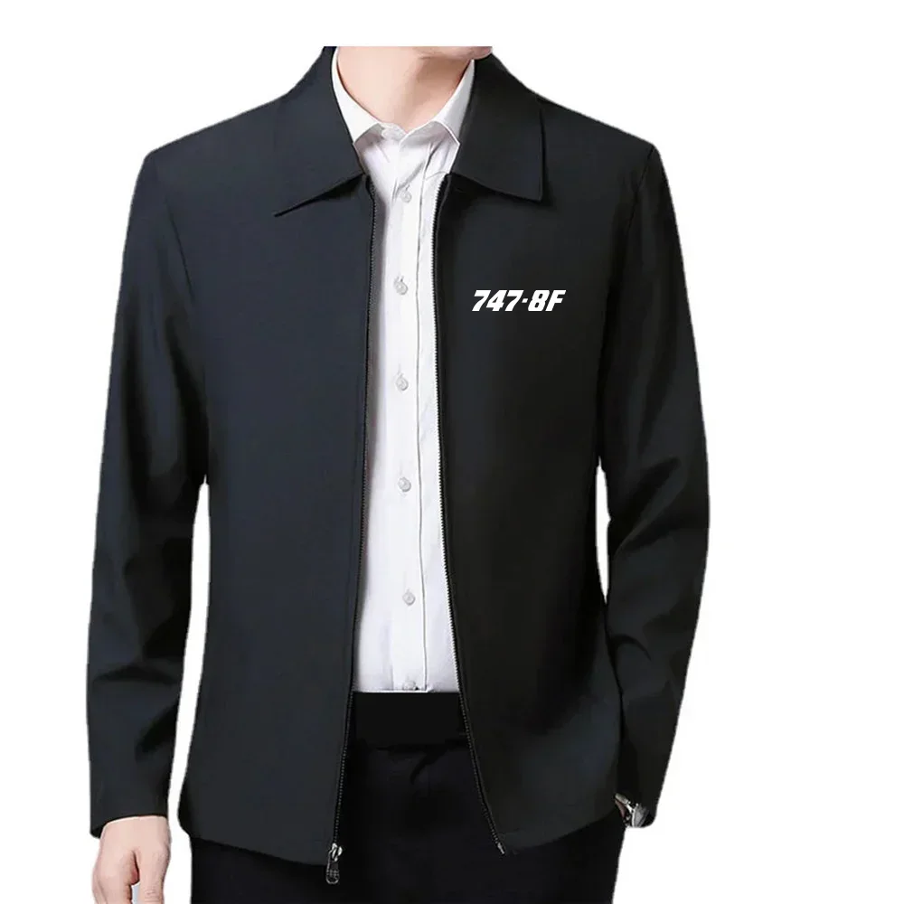 

New 747-8F Aviation Pilot Aircraft Casual Loose Jackets Coat Spring Autumn Flip Collar Zipper Jackets for Men