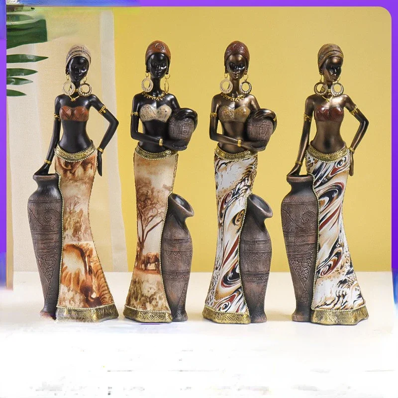 

African tribal exotic Living Room Entrance Wine Cabinet Creative Home Decoration accessories Black Women Retro figurines