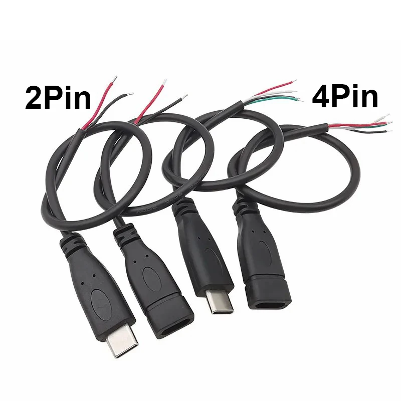 5 adet 5V USB Tip C Erkek Dişi Fiş Güç Kaynağı Şarj Cihazı Konektörü 2Pin 4Pin USB-C DIY Onarım Kablosu Kaynak Tipi Tel 0.3M 1M 2M