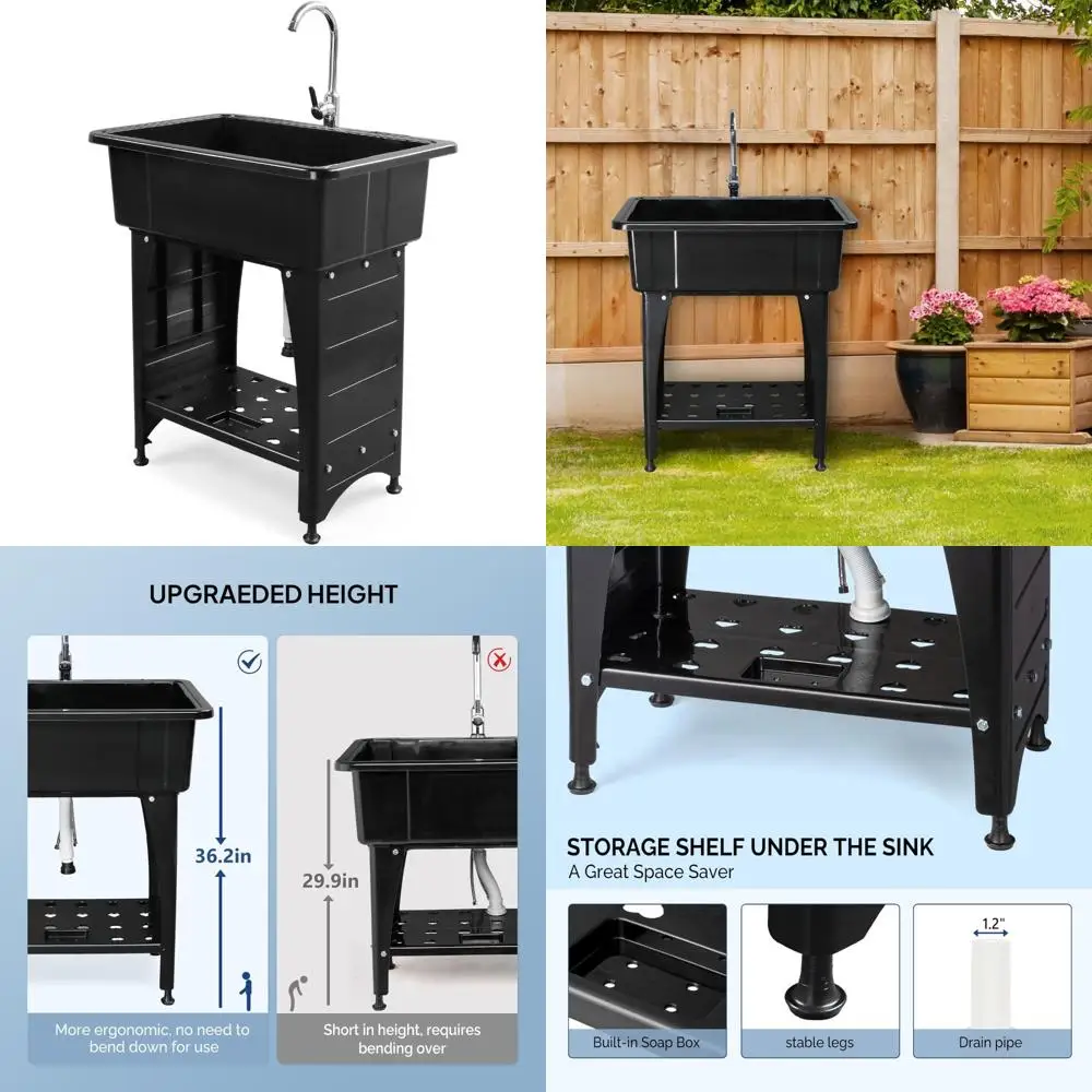 

Freestanding Black Utility Sink for Laundry Room and Garage Washing Station, Spacious Design with Stain Resistance, Ideal for Wa