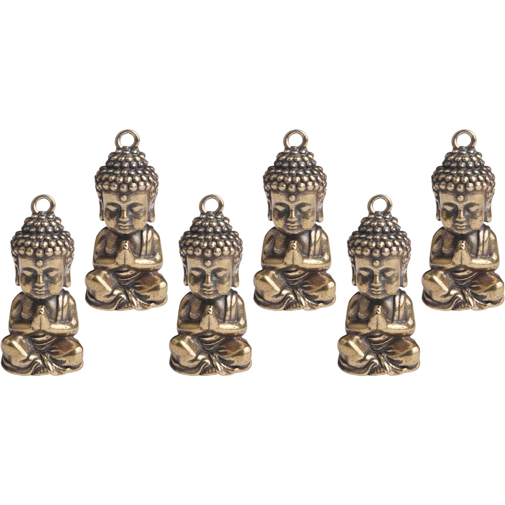 6 Pcs Desktop Buddha Figurine Statue Keyring Pendant Retro Charm Keychain DIY Rings for Crafts