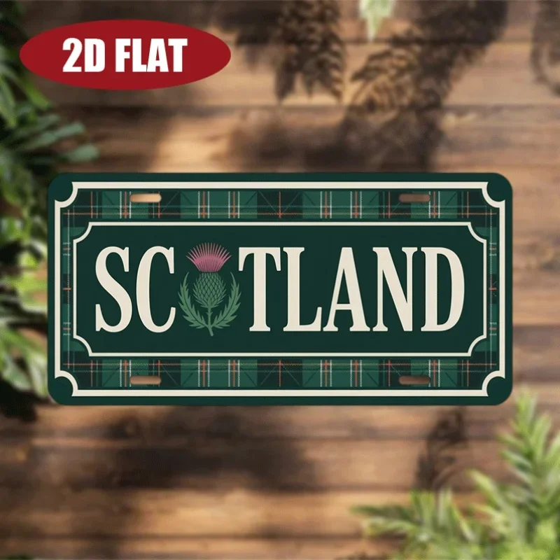 2D Flat, 2D Plane - 1pc 2D Flat Vintage License Plate | Scottish Theme with 