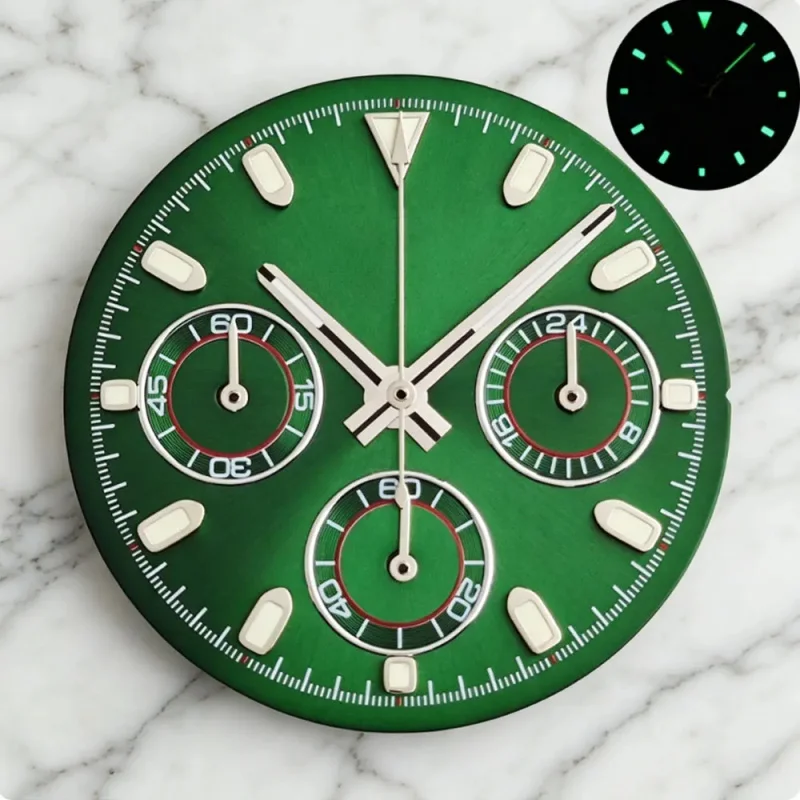 Chronograph 29.5mm Daytona watch dial hands white panda suitable for VK63 quartz movement assembly part C3 lumiouns view 4