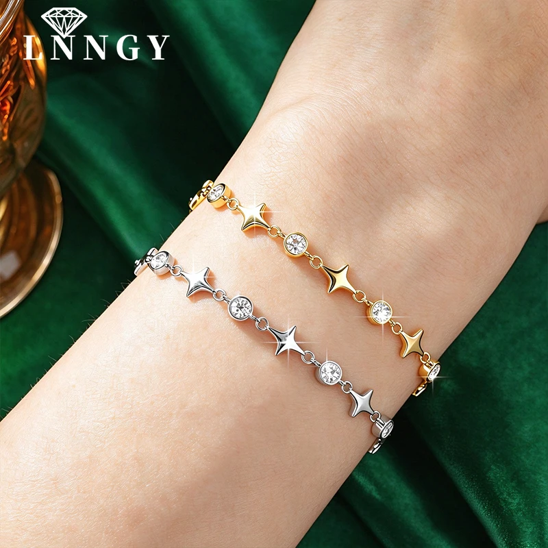 Lnngy Certified 3mm Moissanite Ajustable Bracelet For Women Exquisite Starburst Segmented Bracelet Hand Chain Jewelry Gifts