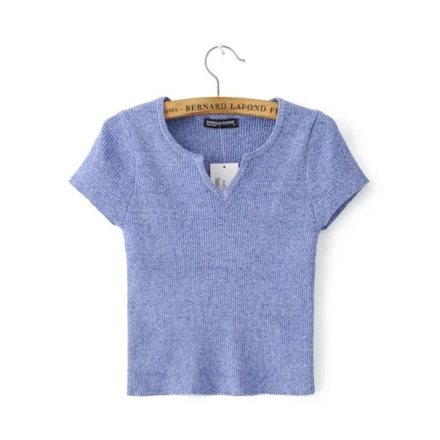 

Новая весенняя футболка ort Sve V-Ne, женская хлопковая уличная однотонная трикотажная одежда с кукольным воротником, тонкая и облегающая посадка