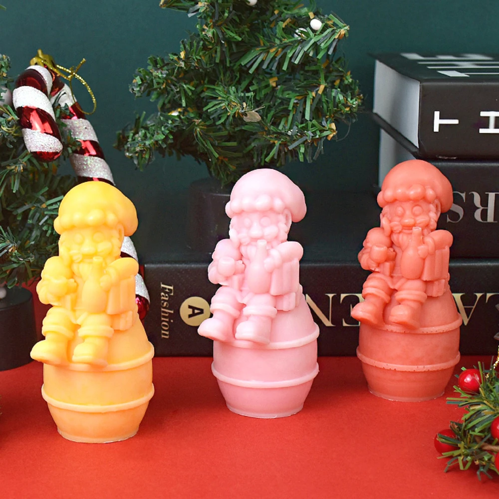 Cask Sitting Cartoon Santa gesso Doll Decor barba bere anziani stampo per candele in Silicone giorno di natale regalo al cioccolato artigianato umano