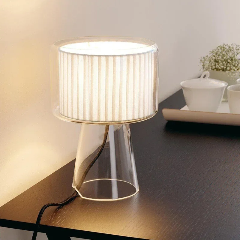 

Creative Bedroom Bedside Led Glass Table Lamp Coffee Shop Study Fabric Decorative Small Table Lamp