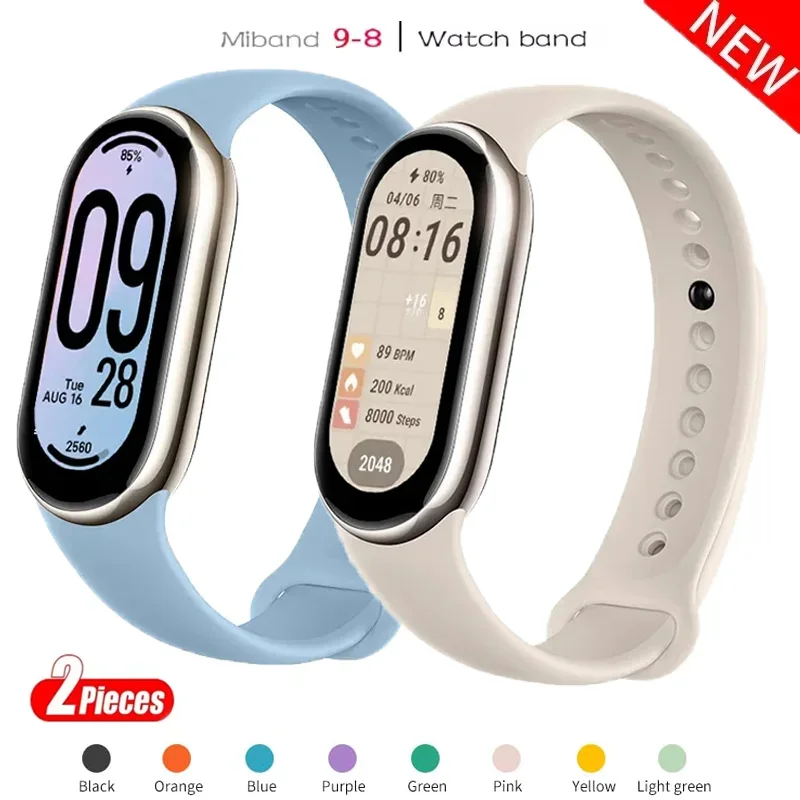 

2 шт. силиконовые ремешки для часов для Xiaomi Mi Band 8-9 NFC спортивный ремень сменный браслет miband8 водонепроницаемый ремешок Correa Mi Band 8