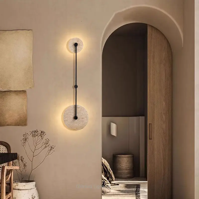 Wall Sconce for Living Room Bedroom Headboard, Wabi-Sabi Style Accent Light for Hallway Staircase, Natural Stone Background Lamp