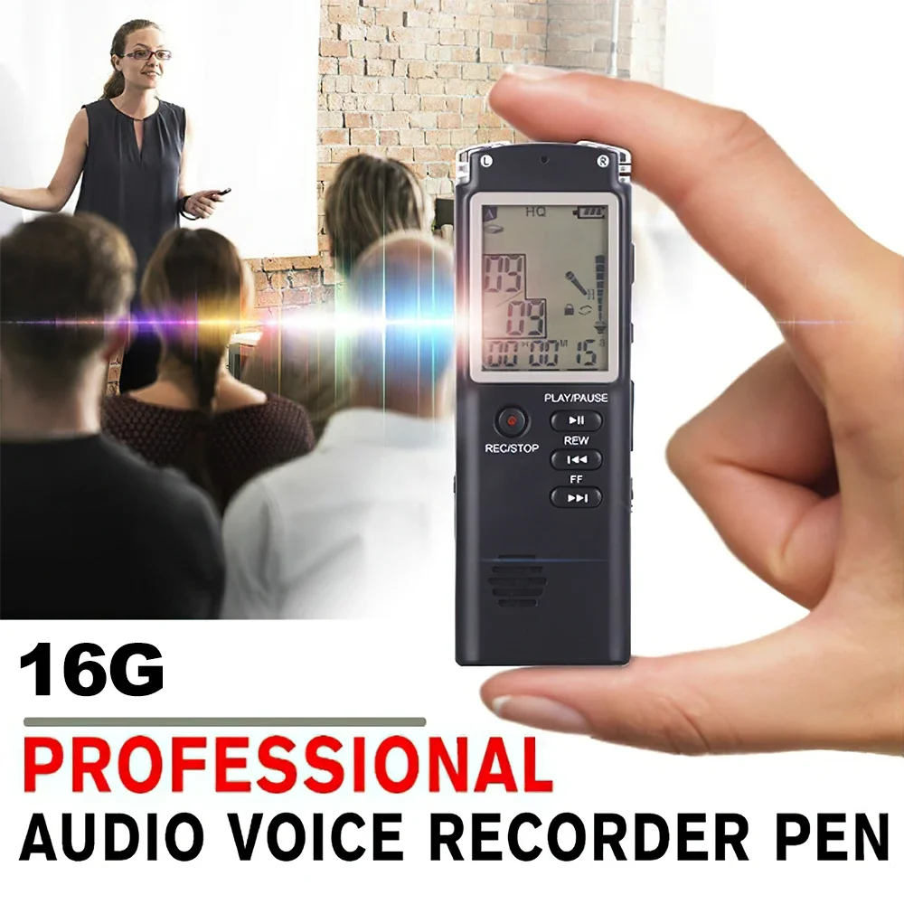 Professional 16GB Voice Recorder Digital Audio Sound Recording MP3 Player Voice Activated Recorder Rechargeable Dictaphone