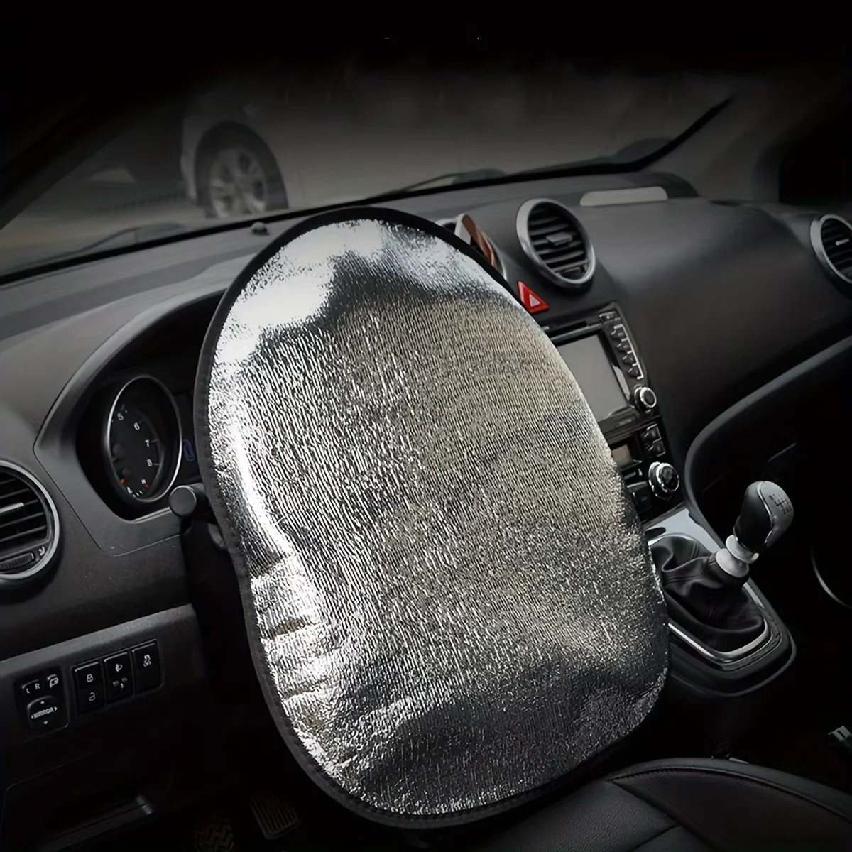 Protetor Solar para Volante de Carro, Dupla Camada, Proteção Solar, Dobrável, Anti-UV, Acessórios para Carro, Capa para Volante Prata